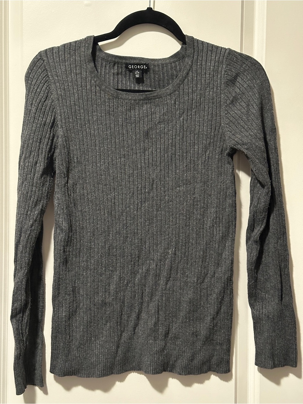 George Ribbed Long Sleeve Top - Charcoal Size Large